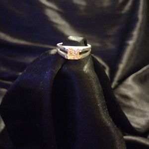 Pink ice silver birthstone ring